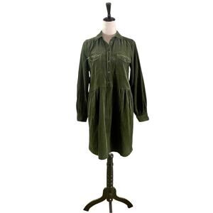 Part Two Corduroy Velvet Button-Up Dress Olive Green